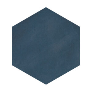 A blue hexagonal tile floor with no grout.