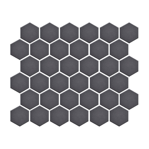 A black tile floor with a hexagonal pattern.