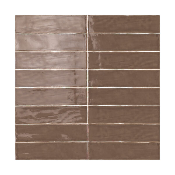 A brown tile wall with some white lines