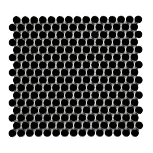 A black and white tile pattern with small circles.