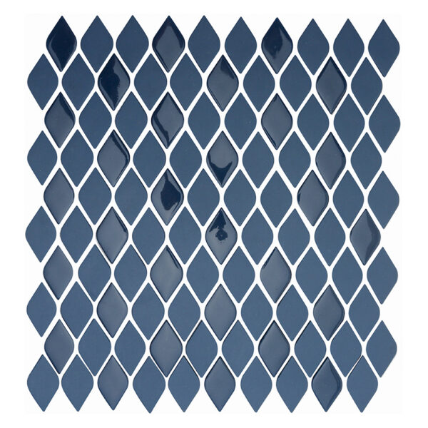 A blue tile wall with a pattern of rhombuses.