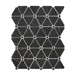 A black and white tile pattern with triangles