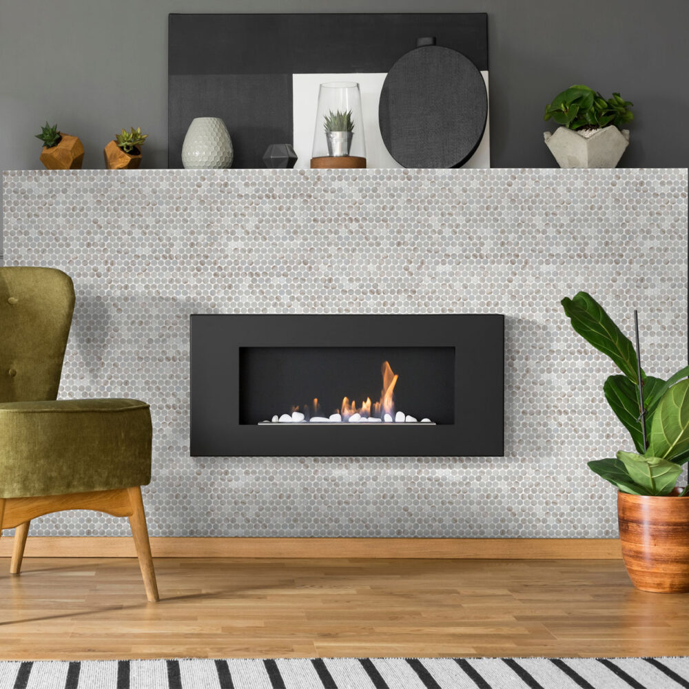 A fireplace with a fire place in the middle of it