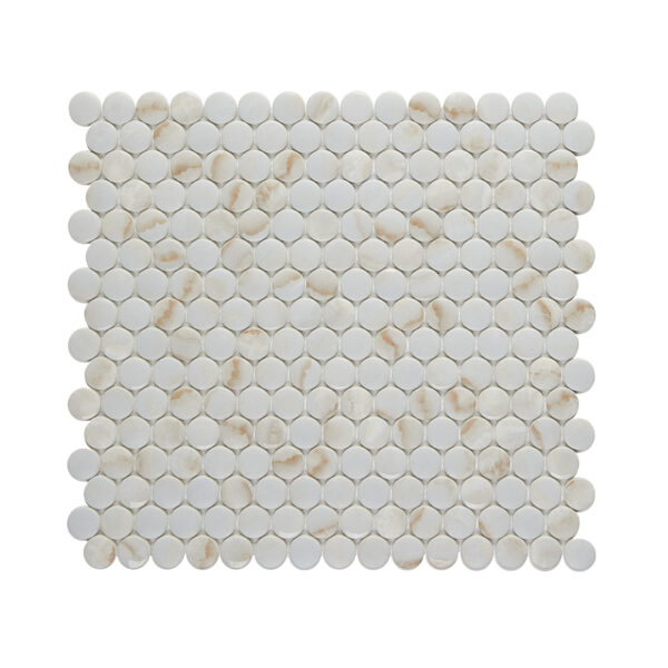 A white tile with a pattern of small circles.