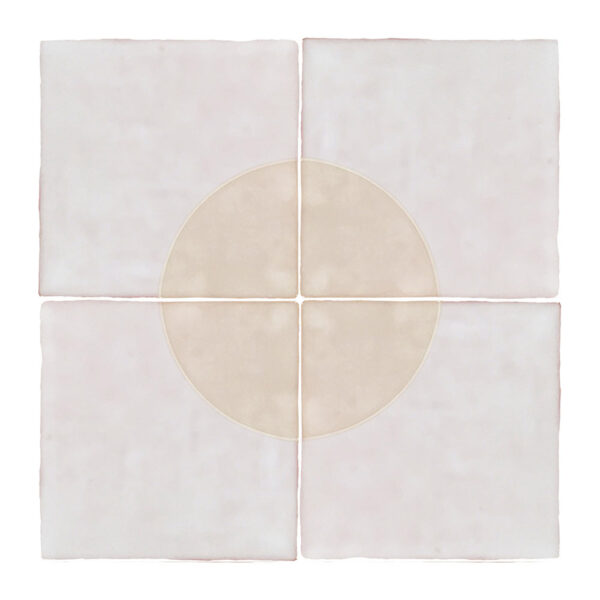 A white tile floor with a circle in the middle.