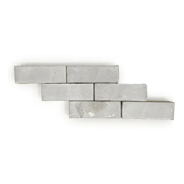 A white brick wall with three different sized bricks.