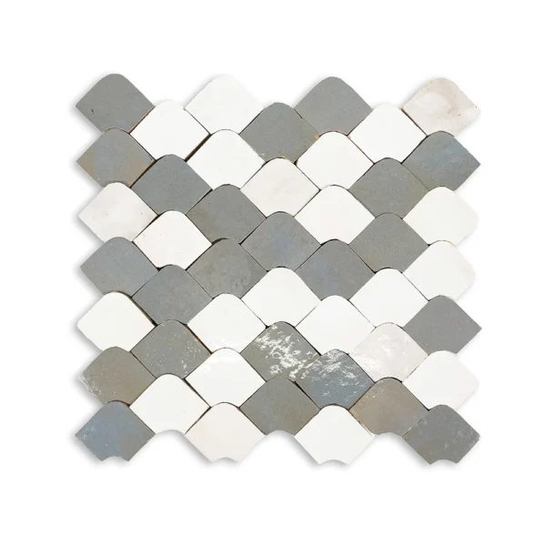 A gray and white tile pattern with a diamond shaped design.