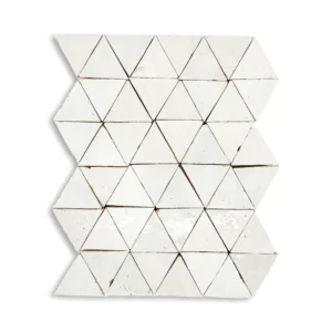 A white tile wall with triangles arranged in it.