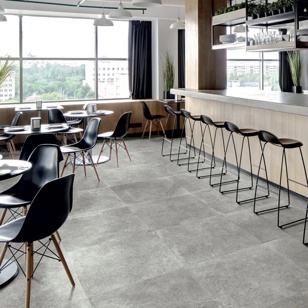 A restaurant with tables and chairs in it