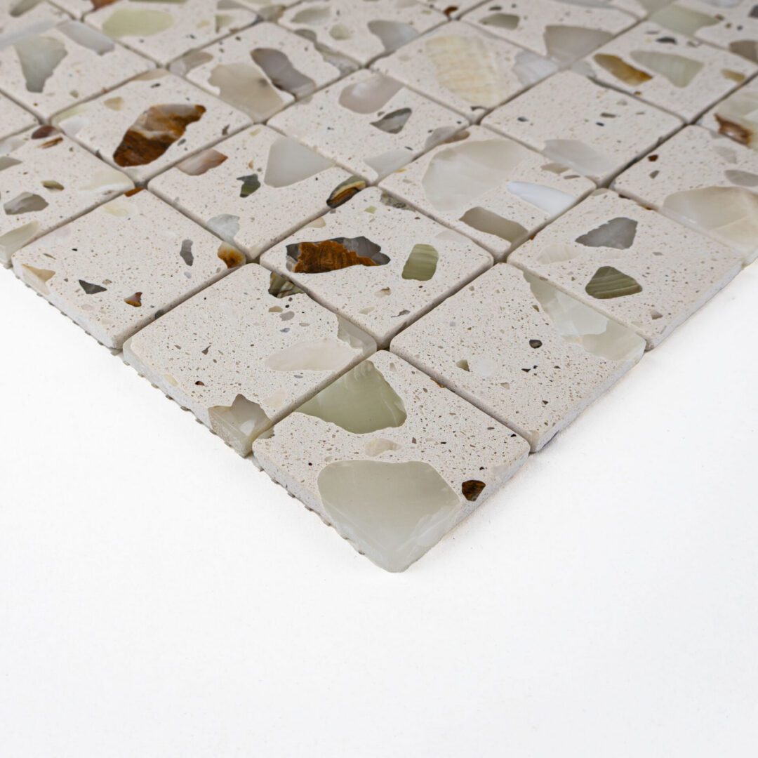 Terrazzo Studio Sunlit Sand 2x2 Terrazzo Mosaic on 11.81"x11.81" Mesh-Mounted Sheet - Image 2