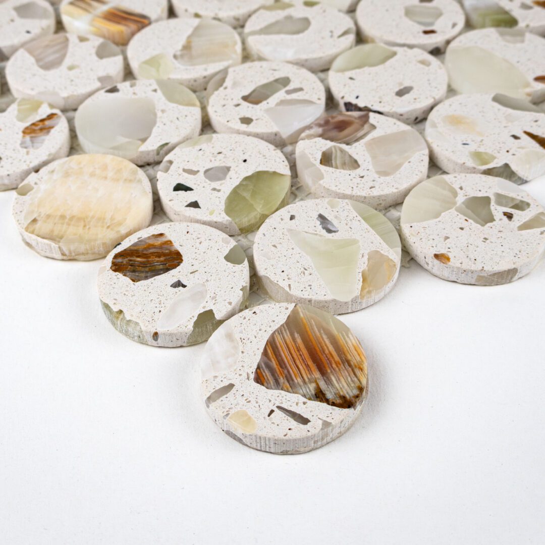 Terrazzo Studio Sunlit Sand Circles Terrazzo Mosaic on 11.81"x11.97" Mesh-Mounted Sheet - Image 2