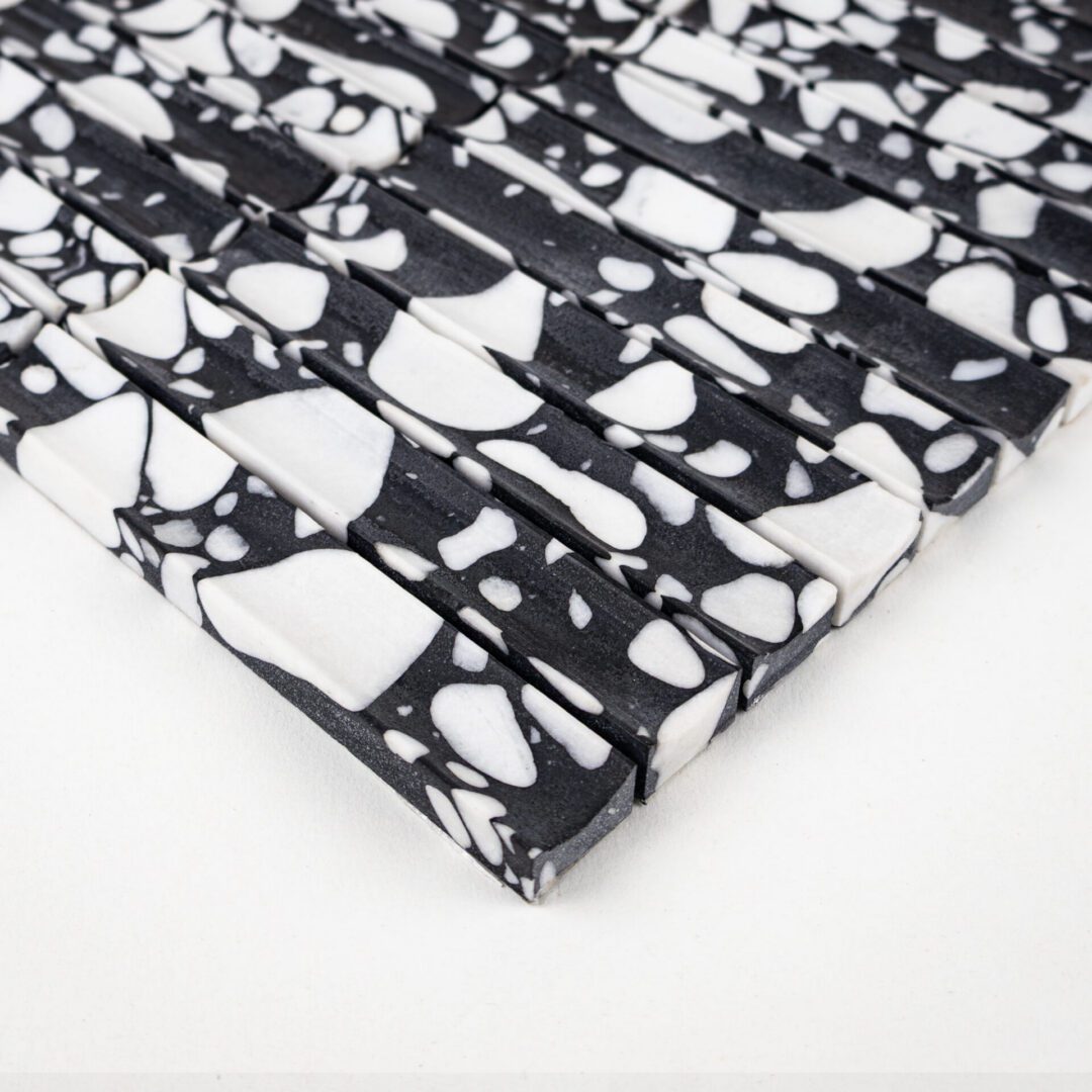 Terrazzo Studio Midnight Market 1"x6" Fluted Terrazzo Mosaic on 11.81"x11.97" Mesh-Mounted Sheet - Image 2